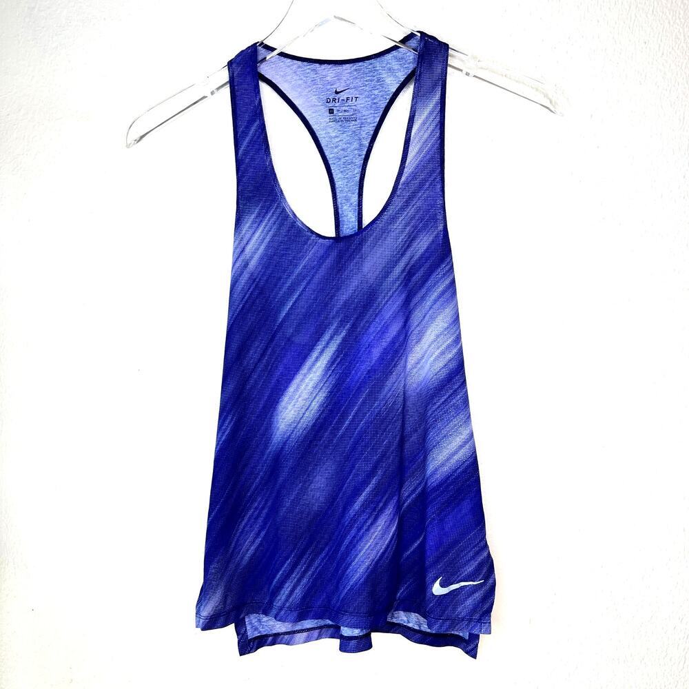 Nike Breath T Back Tank Top Dri-Fit Running Lightweight Blue Printed XS